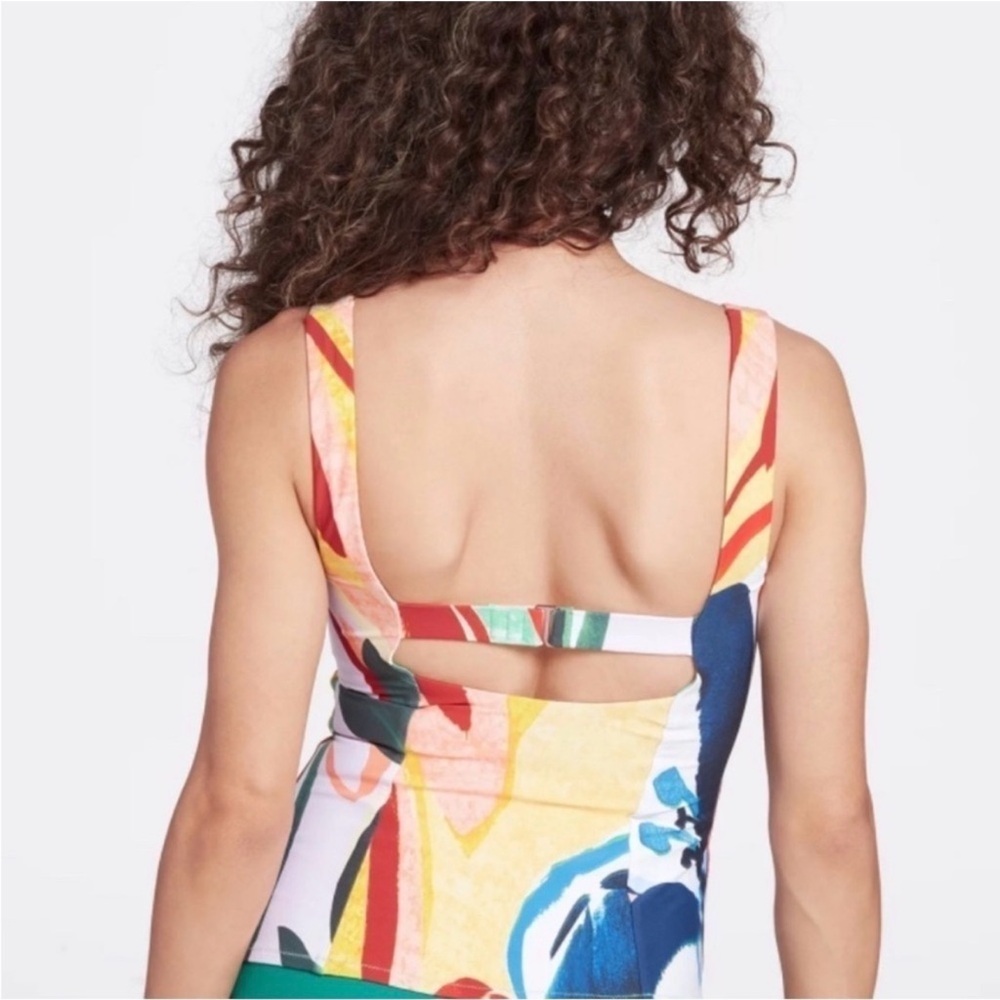CALIA Power Sculpt Tankini Swim Top Painterly Floral Multi Color Top Large NWT - Picture 2 of 7